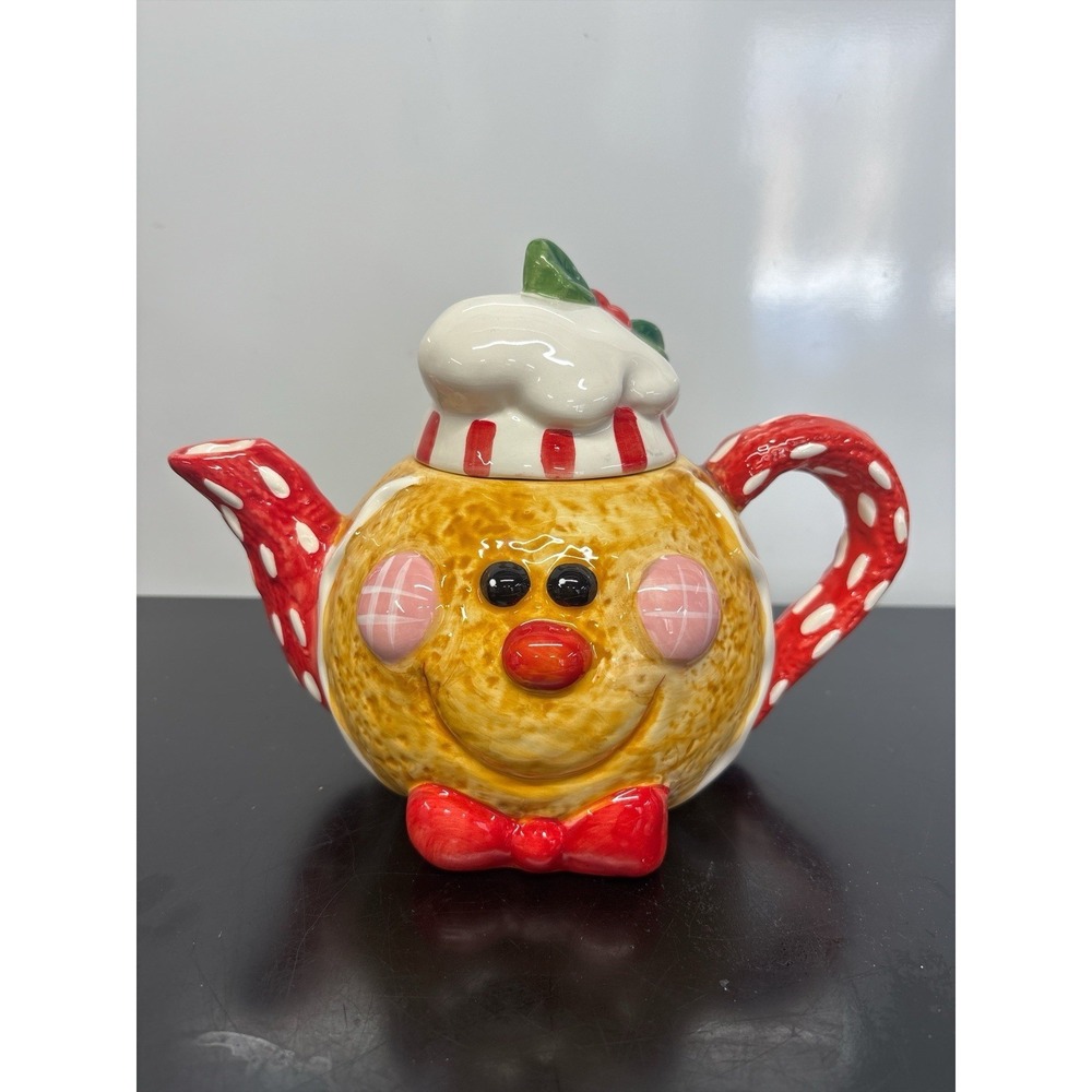 Gingerbread Lane Ceramic Teapot With Polka Dot Handles & Holly-Trimmed Lid
